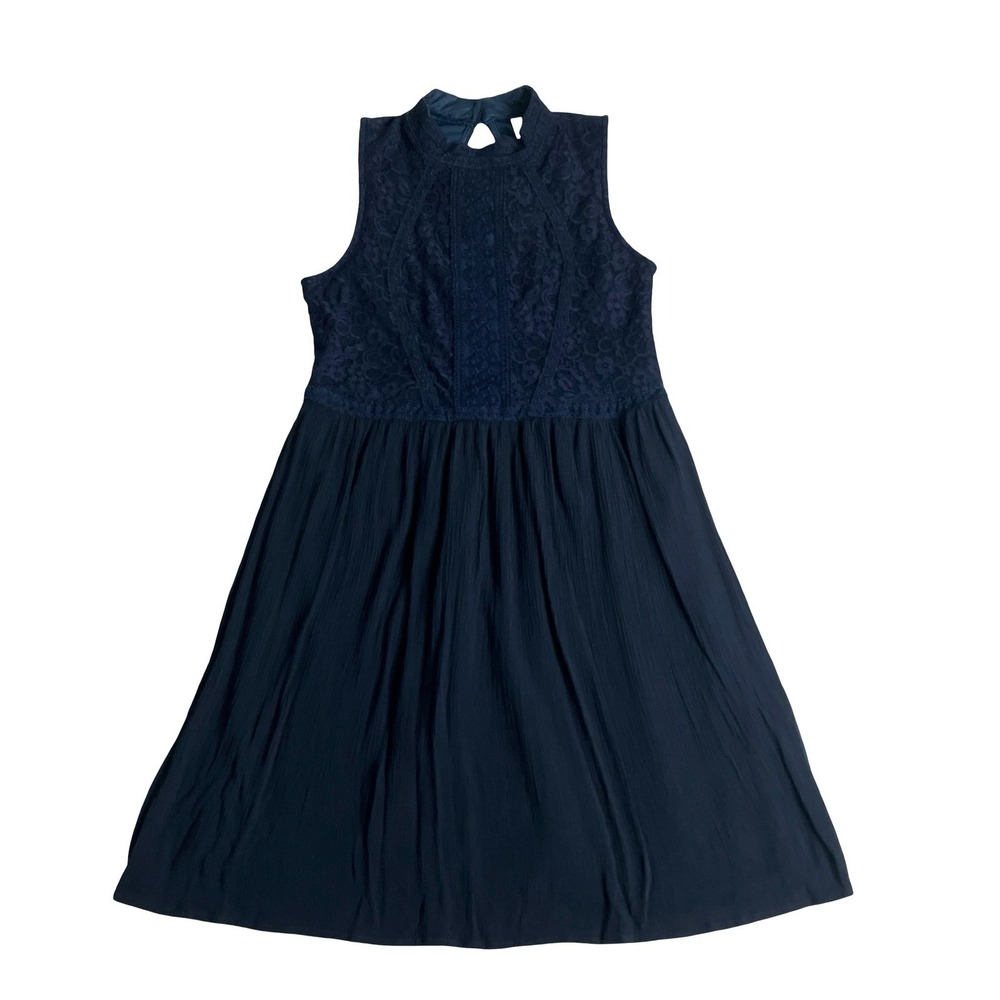 Xhilaration Lace Bodice Sleeveless Dress Womens Small Navy Blue Boho Fit & Flare